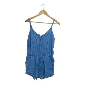 Old Navy Blue Romper M Denim Chambrey Shorts Button Down Medium Adjustable
